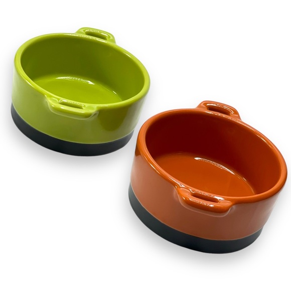 Bobby Flay Set of 2 Small 8 Ounce Two Tone Round Ramekins Orange & Lime Green - Picture 2 of 8